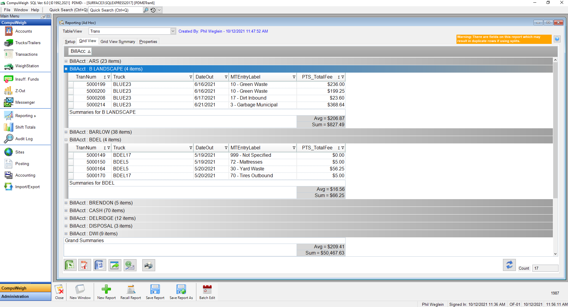 Screenshot of WeighStation® reporting