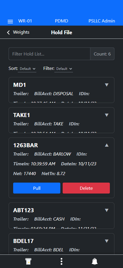 Slide 4: Screen capture of WeighStation® showing the hold file